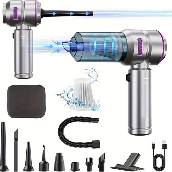 4 in 1 Handheld Vacuum Cleaner, 16000PA Car Vacuum Cleaner, 3 Speed Power Vacuum Cleaner, Vacuum Cleaner with LED Lights and Brushless Motor, Portable Vacuum Cleaner for Car, Home and Office