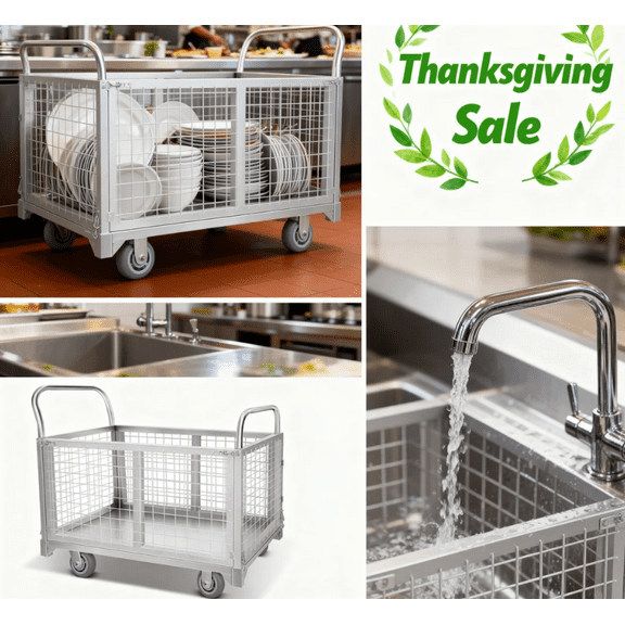 4 IN 1 Heavy Duty Platform Truck with Cage 40x23 Hand Truck Extra Large Version, 2200lbs Capacity Basket Cart with Wheels, Push Dolly with 6 Swivel Casters, Versatile Flatbed