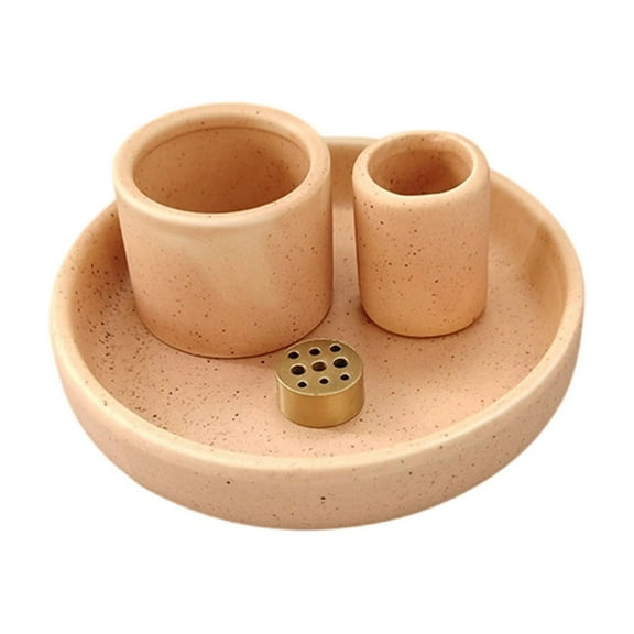 4 in 1 Incense Holder, Ceramic Incense Stick and Palo Santo Holder,Sage Holder for Burning- 4.9" Ceramic Ash Catcher Tray for Meditation and Yoga Room (Complexion)