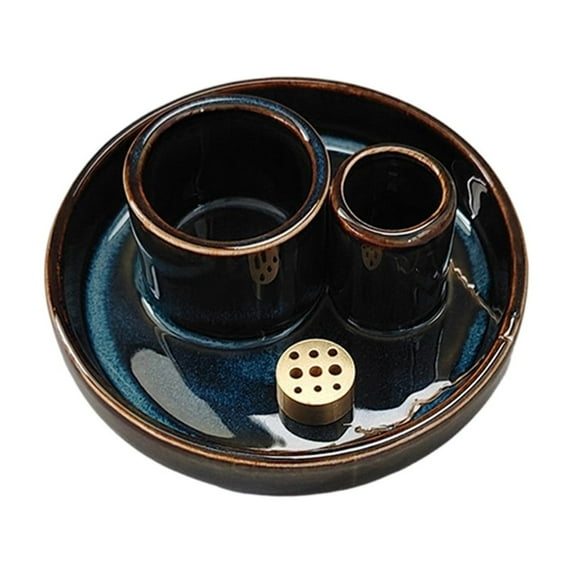 4 in 1 Incense Holder, Ceramic Incense Stick and Palo Santo Holder,Sage Holder for Burning- 4.9" Ceramic Ash Catcher Tray for Meditation and Yoga Room (Dark Blue)