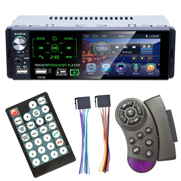 4.1 Inch MP5 Car Stereo, DIN Touchscreen Player with Dual USB Ports, Bluetooth, FM Radio, Rearview Camera, Voice Control, Remote, and Navigation, Compatible with CarPlay