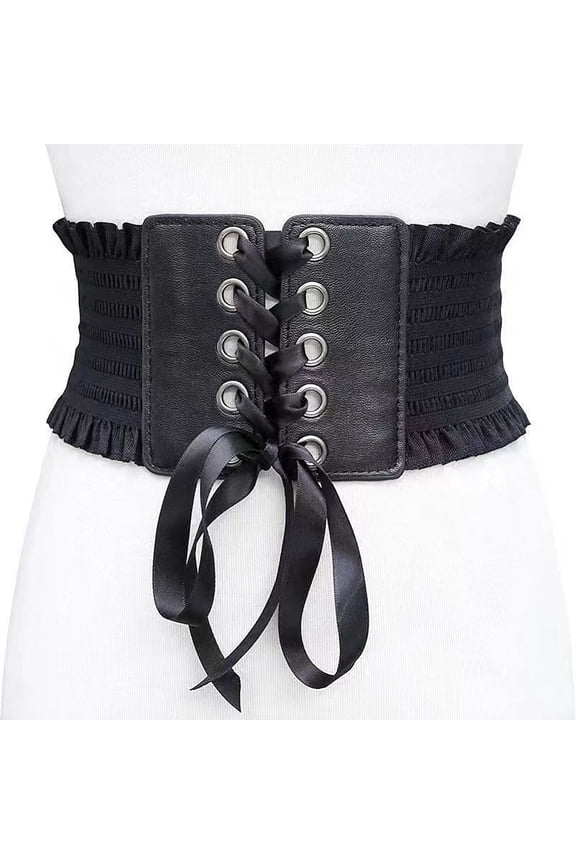 4.1 Inch Wide PU Leather Elastic Lace-up Corset Belt for Women Stretch Cinch Buckle Waist Belt DIY