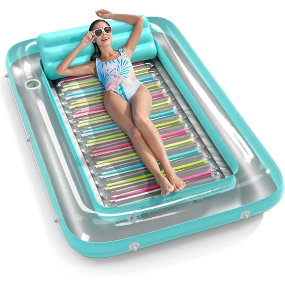 4 in 1 Inflatable Tanning Pool Lounger Float for Adults, Sun Tan Tub Sunbathing Raft Floatie, Water Filled Tanning Bed Mat Pad, Blow Up Water Oasis for Swimming Pool Beach