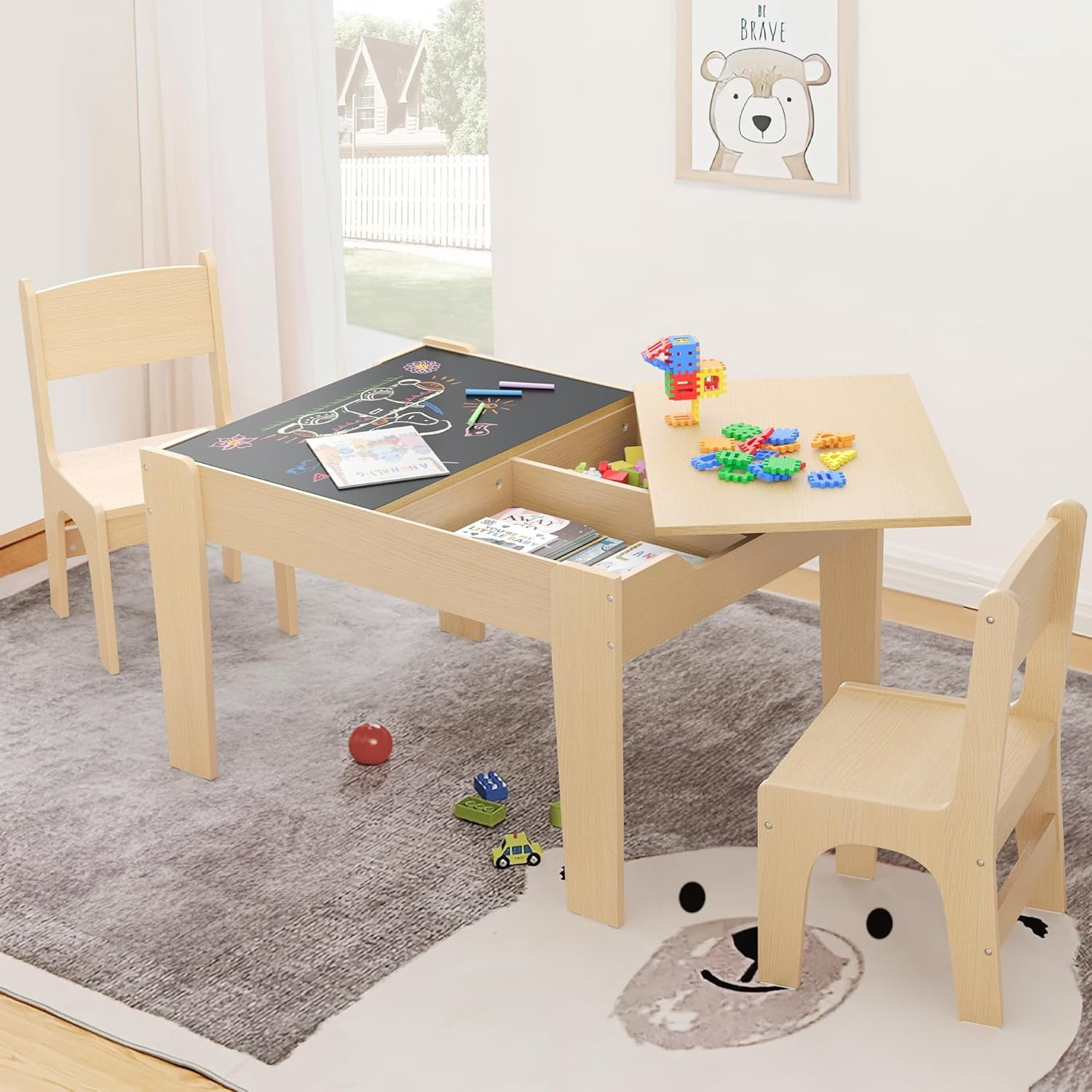 4 in 1 Kids Table and Chair Set, Table and Chairs for Toddlers 2-5 with ...