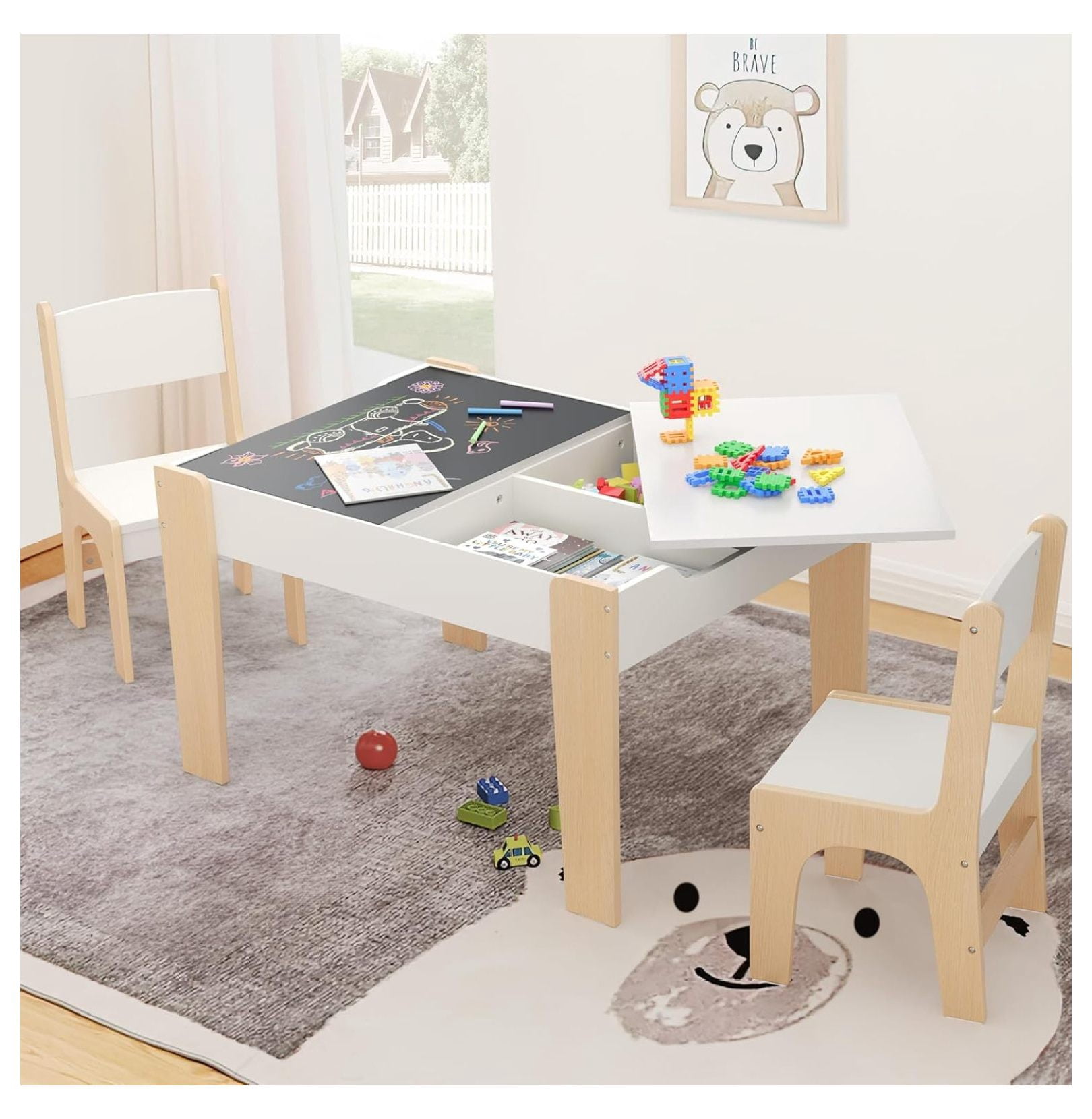 4 in 1 Kids Table and Chair Set, Table and Chairs for Toddlers 2-5 with ...