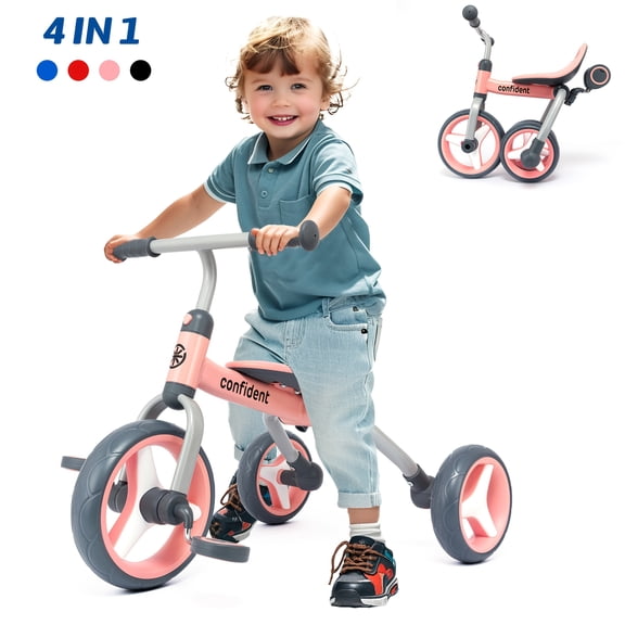 4 In 1 Kids Tricycle For 2-5 Years Old Toddler, Folding Toddler Balance Bike With Removable Pedals, Birthday Gift & Toys For Boy And Girl, Balance Training For Baby Balance Bike Infant Trike