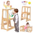 thumbnail image 1 of 4 in 1 Kitchen Toddler Step Stool, BueDeHai Wooden Learning Toddler Tower with Whiteboard and Safety Rail, Anti-Slip Protection for Kids 1.5 to 5 Years Old, Kitchen Counter Bathroom Sink, 1 of 8