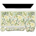 thumbnail image 1 of 4 in 1 Large Mouse Pad, Keyboard Wrist Rest Set, Ergonomic Mouse Pad with Wrist Support, Desk Mat with Stitched Edges Extended Desk Pad Waterproof Desk Mat for Home Office Game I Green Flower Plants, 1 of 15