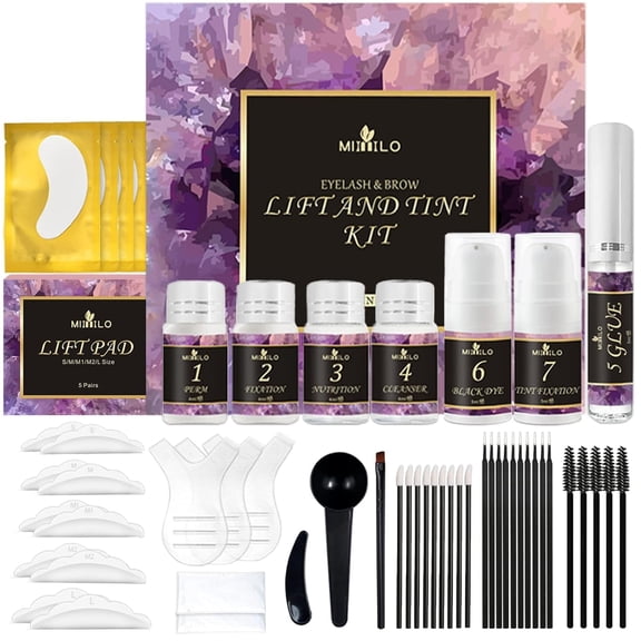 4 in 1 Lash & Brow Lift and Tint Kit , Eyelash Perm Kit & Brow Lamination Kit, Professional Last 8 Weeks DIY Perming Wave Effect | Tools Included, Perfect for Salon & Home Use (Black)