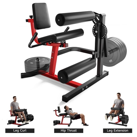 4 in 1 Leg Extension Leg Curl Machine, Plate Loaded Adjustable Lower Body Workout Machine with Exercise Bench, Home Gym Weight Machine for Leg Strength Training