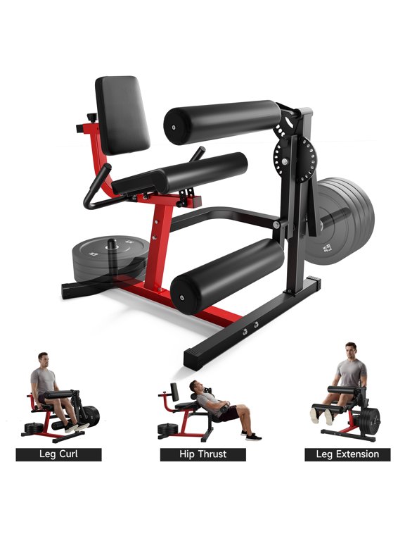 4 in 1 Leg Extension Leg Curl Machine, Plate Loaded Adjustable Lower Body Workout Machine with Exercise Bench, Home Gym Weight Machine for Leg Strength Training