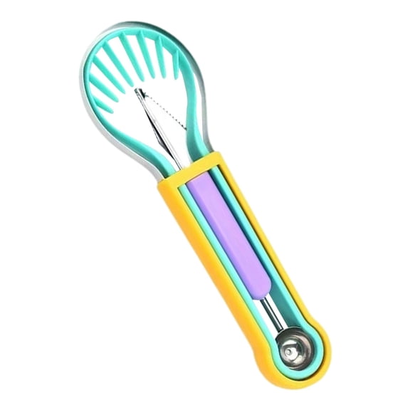 4 In 1 Melon Carving Tool Set, Multi Functional Stainless Steel Slicer Cutter With Storage Handle, Kitchen Gadget For Watermelon Cantaloupe Platter Decoration (Multicolor ,24*7*2CM)