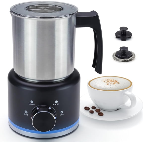4 in 1 Milk Frother and Steamer, 500ml Electric Maker with Dial Control & LED , Hot & Cold Milk Frother, Non-Stick Stainless Steel, Silent, Easy to Clean, for Coffee