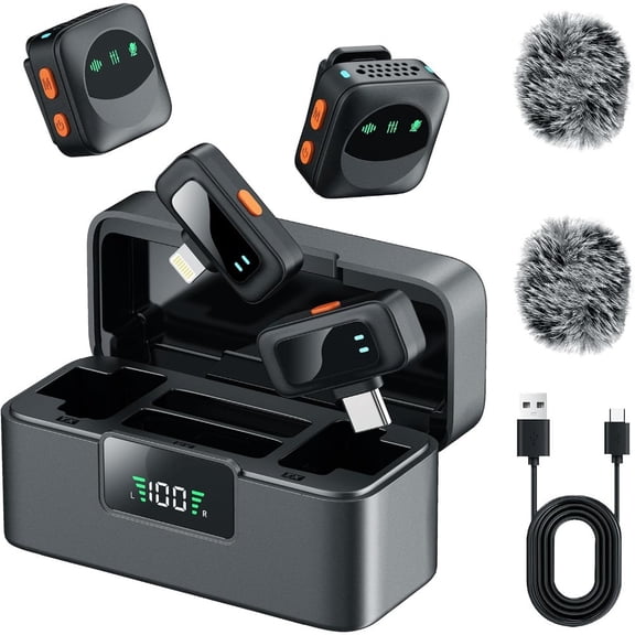 4 in 1 Mini Wireless Lavalier Microphone System Clip-On Mic for Iphone And Android, 48-Hour Battery Life with Reverb And Mute Features, Ideal for Video Recording, Vlogs