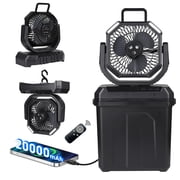 4 in 1 Misting Camping Fan Portable for Outside with 6L Bucket, Remote Control, 2 LED Light, Stepless Speed Control, Cooling Spray, 20000mAh Rechargeable, Timer Function, Rotating Hanging Hook
