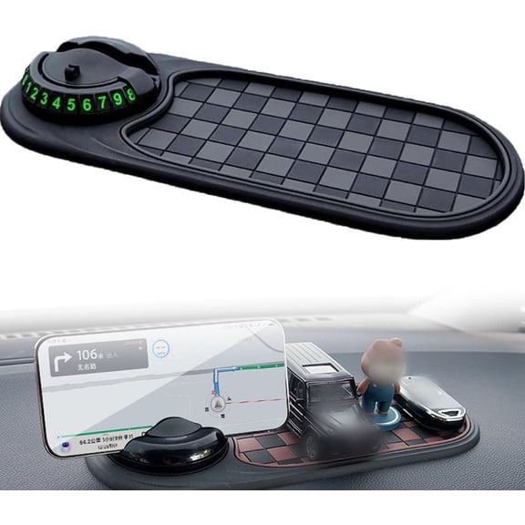 4 in 1 Mobile Phone Stand for Car, Multifunctional 4-in-1 Mobile Phone Stand On-Board Anti-Slip Pad, Antislip Car Phone Holder Mat for Dashboard, with Temporary Parking Number