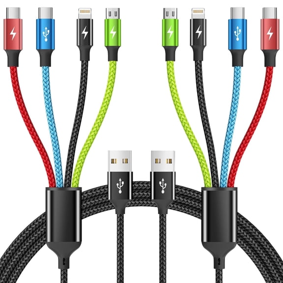 4 in 1 Multi Charging Cable, 2 Pack 5FT Charging Cords for Multiple Devices | USB Cable Phone Charger with USB C, IP and Micro, Nylon Braided, Cruise Essentials 2026, Travel Car Accessories
