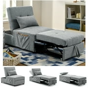 4 in 1 Multi-Function Folding Sofa Bed, Convertible Chair & Ottoman Modern Breathable Linen Guest Bed with Adjustable Sleeper for Small Room Apartment (Gray)