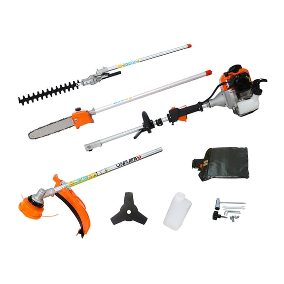 4 in 1 Multi-Functional Trimming Tool, 56CC 2-Cycle Garden Tool System with Gas Pole Saw, Hedge Trimmer, Grass Trimmer, and Brush Cutter EPA Compliant