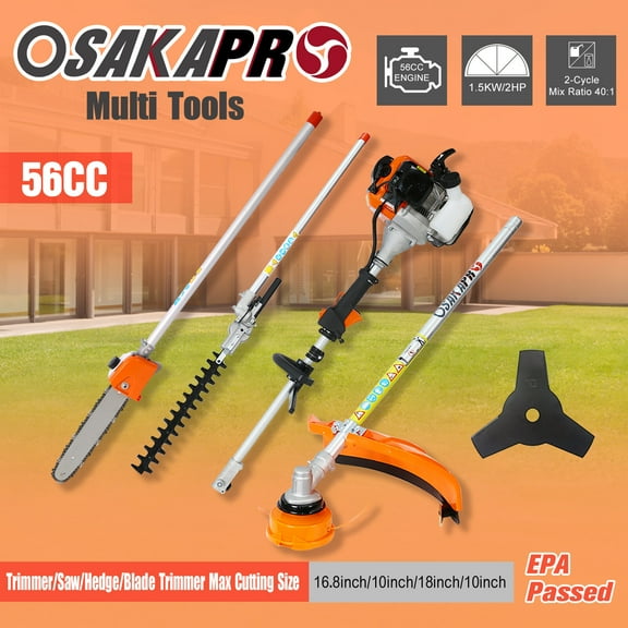 4 in 1 Multi-Functional Trimming Tool, 56CC 2-Cycle Garden Tool System with Gas Pole Saw, Hedge Trimmer, Grass Trimmer, and Brush Cutter EPA Compliant,