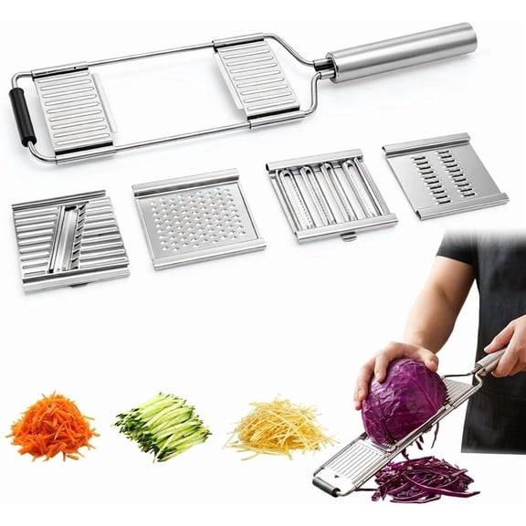 4 in 1 Multi-Purpose Vegetable Slicer Cuts Set, Stainless Steel Grater & Vegetable Cutter, Handheld Shredder Cutter Grater Slicer with 4 adjustable Blades for Vegetables, Fruits