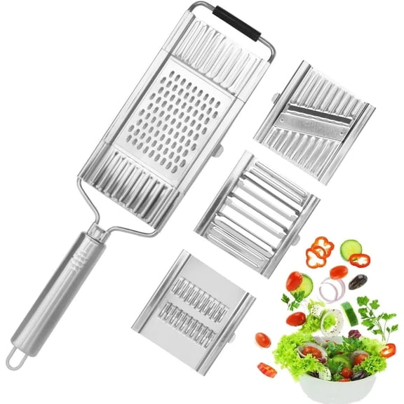 4 in 1 Multi-Purpose Vegetable Slicer, Stainless Steel Grater Cutter, Potato Slicer Vegetable Cutter Julienne, Hand-held Mandoline Food Slicer for Vegetables, Fruits