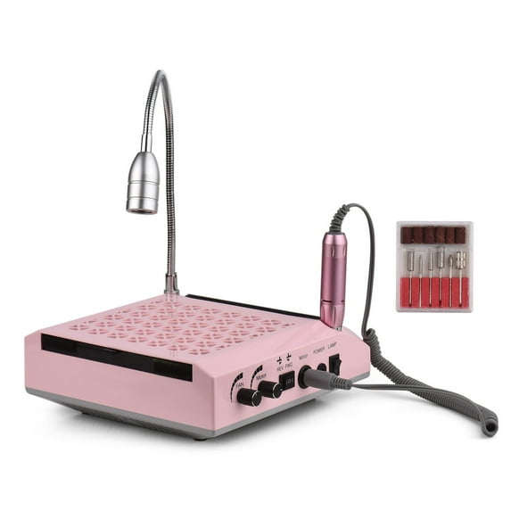 4 in 1 Nail Dust Collector for Acrylic Nails with Light & Electric Nail Drill Machine 80W Nail Dust Suction Machine for Gel Nail Polish Nail Dust Collection Efile & Arm Rest