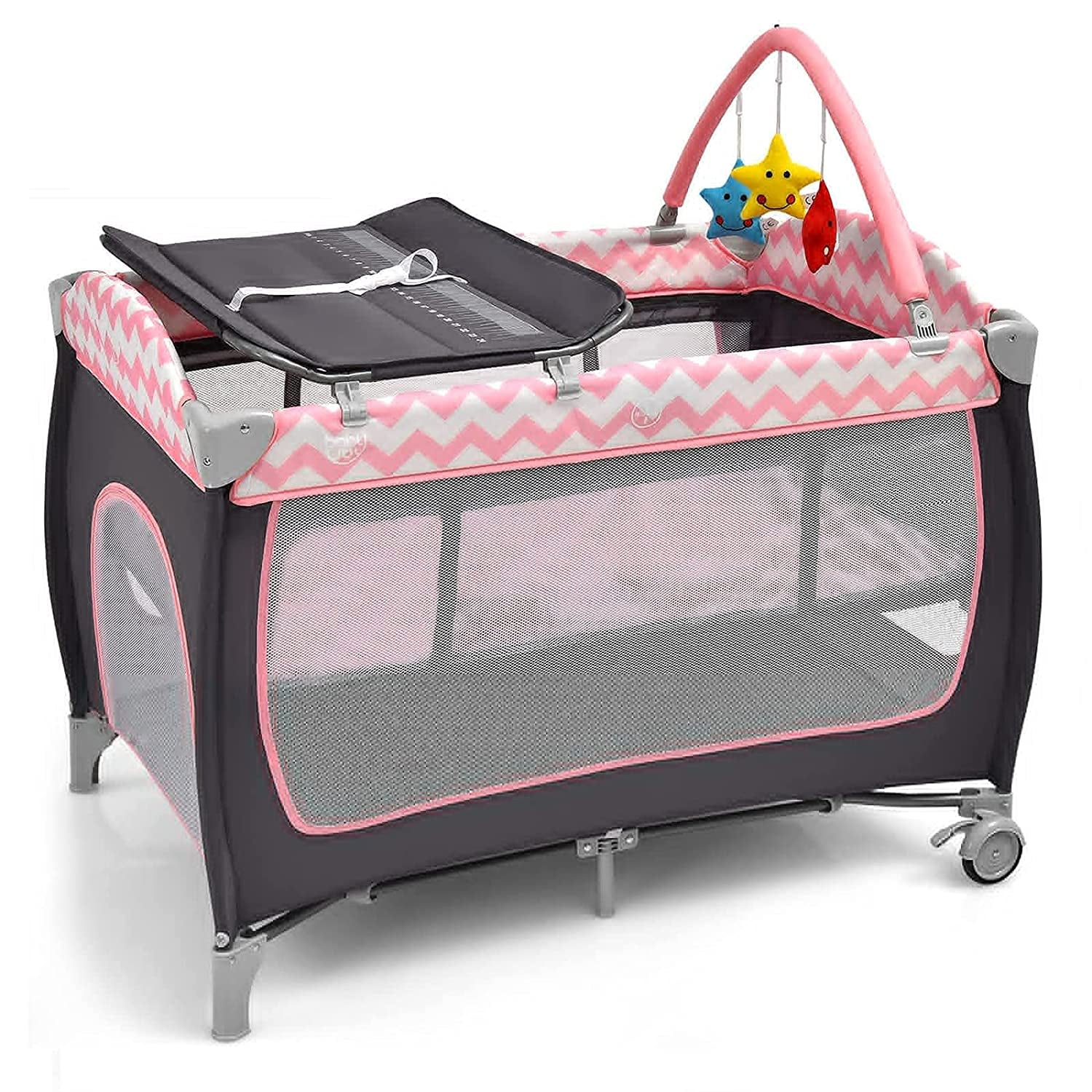 4 in 1 Pack and Play, Portable Baby Playard with Side Zipper