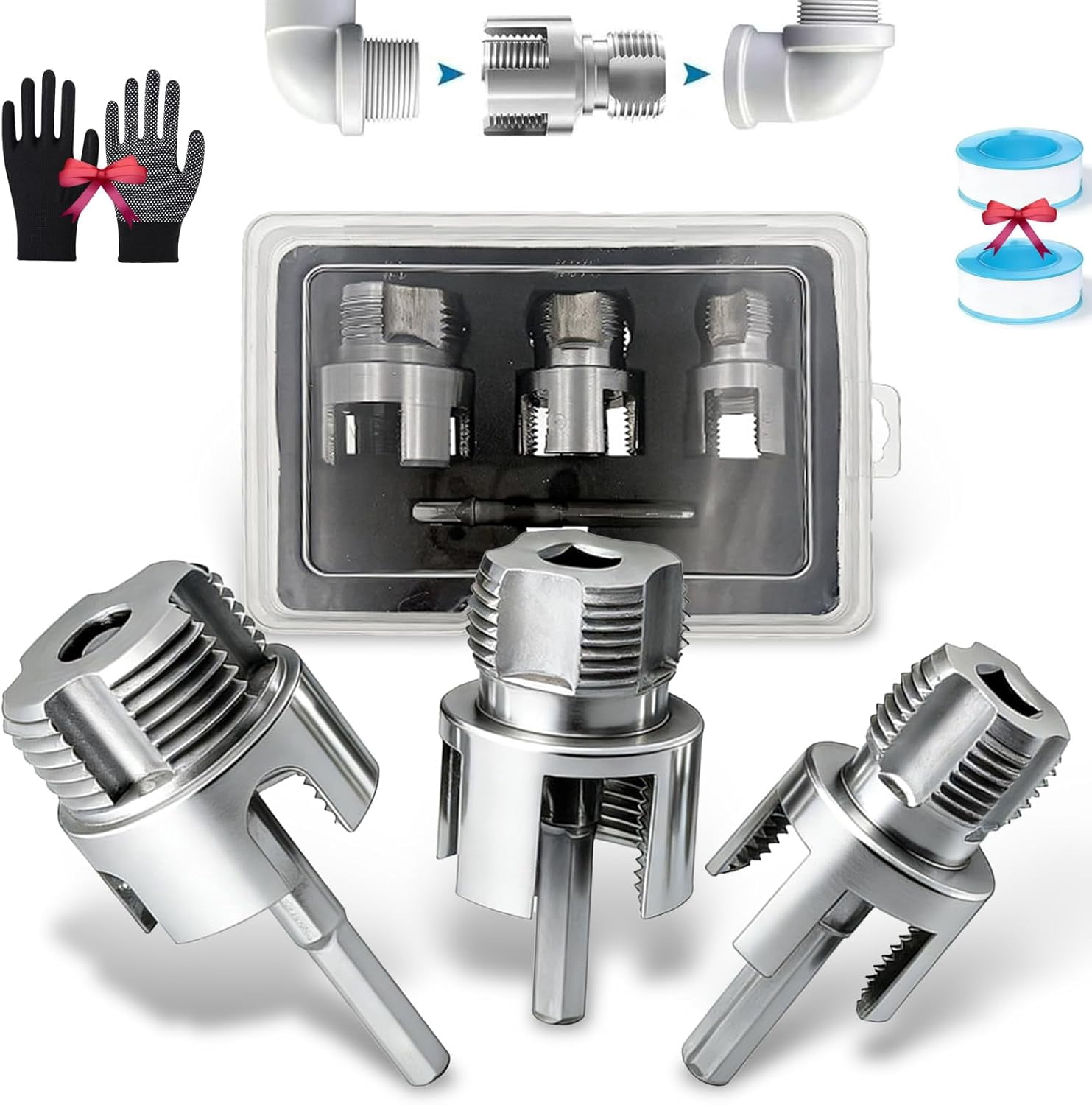 Thread Pipe Risers Tool 4 in 1 Pipe Thread Cutting Tool for 1/2 3/4 1in, Internal & External ...