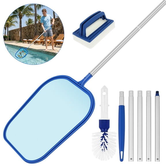 4 in 1 Pool Cleaning Kit Spa Cleaning Kit Hot Tub Small Pool Maintenance Accessories Kit with Skimmer Net Cleaning Brush Sponge Brush and 47.24in Pole