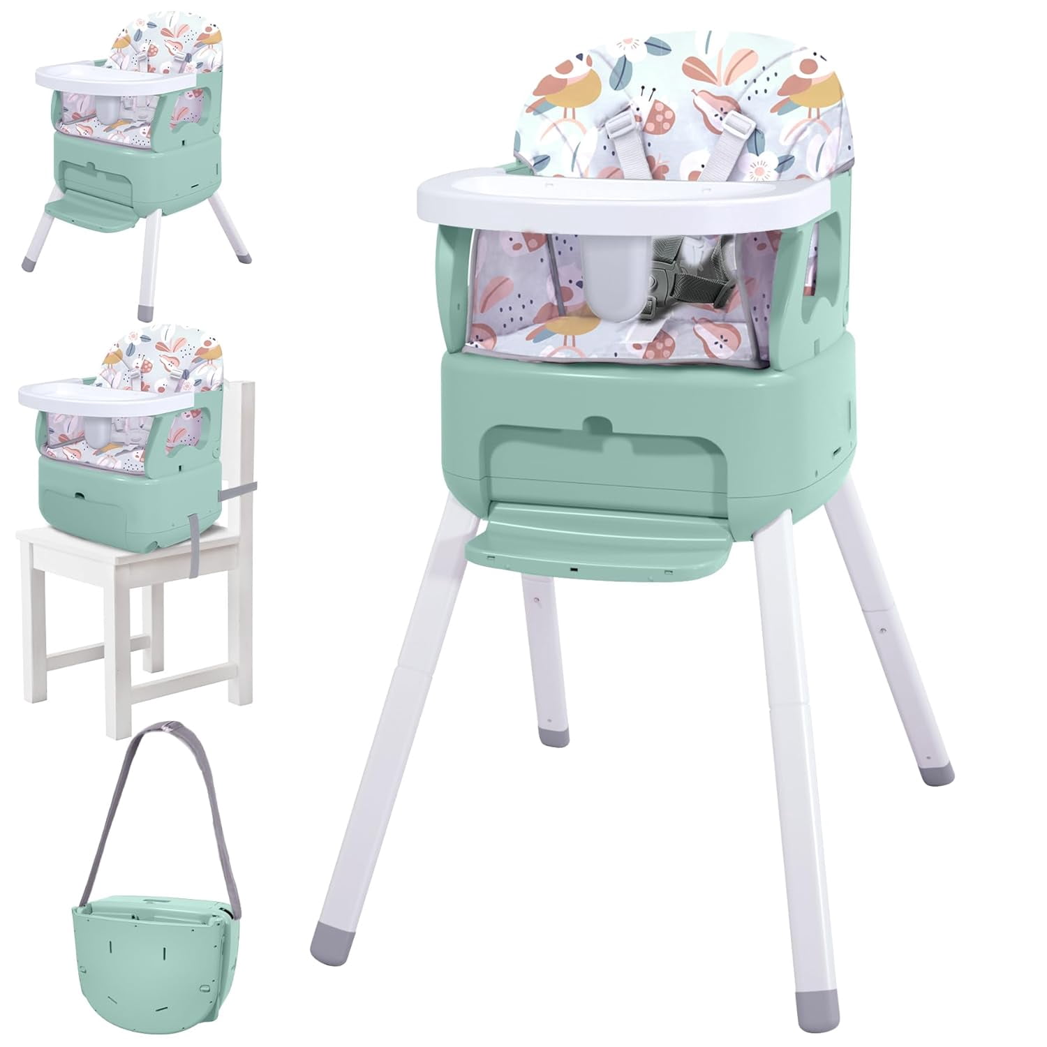 4 in 1 Portable Baby Highchair Convertible Highchair for Babies and