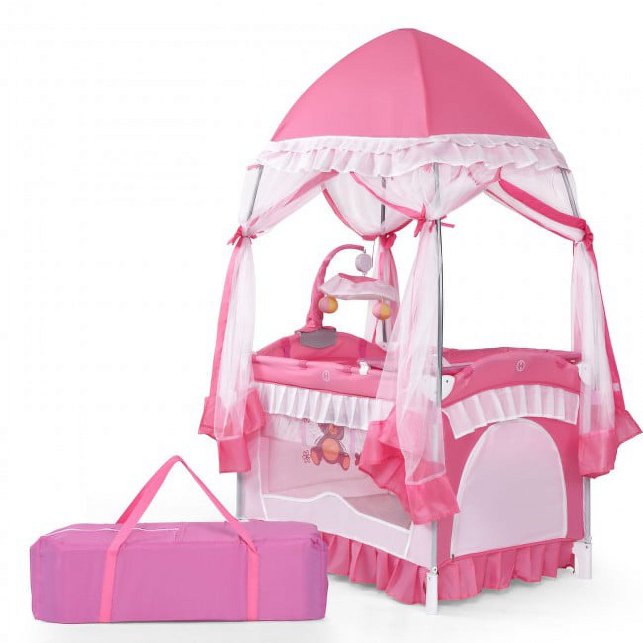 4 in 1 Portable Baby Playpen Crib Cradle with Extended Canopy, Baby