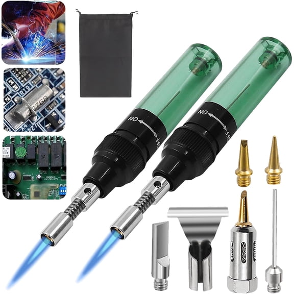 4 in 1 Portable Soldering Iron Kit, Cordless Butane Powered Soldering Iron Torch Kit Temperature Adjustable, Electric Soldering Tools for 3D Finishing, Heat Shrink, Plastic Cutting (2pcs)