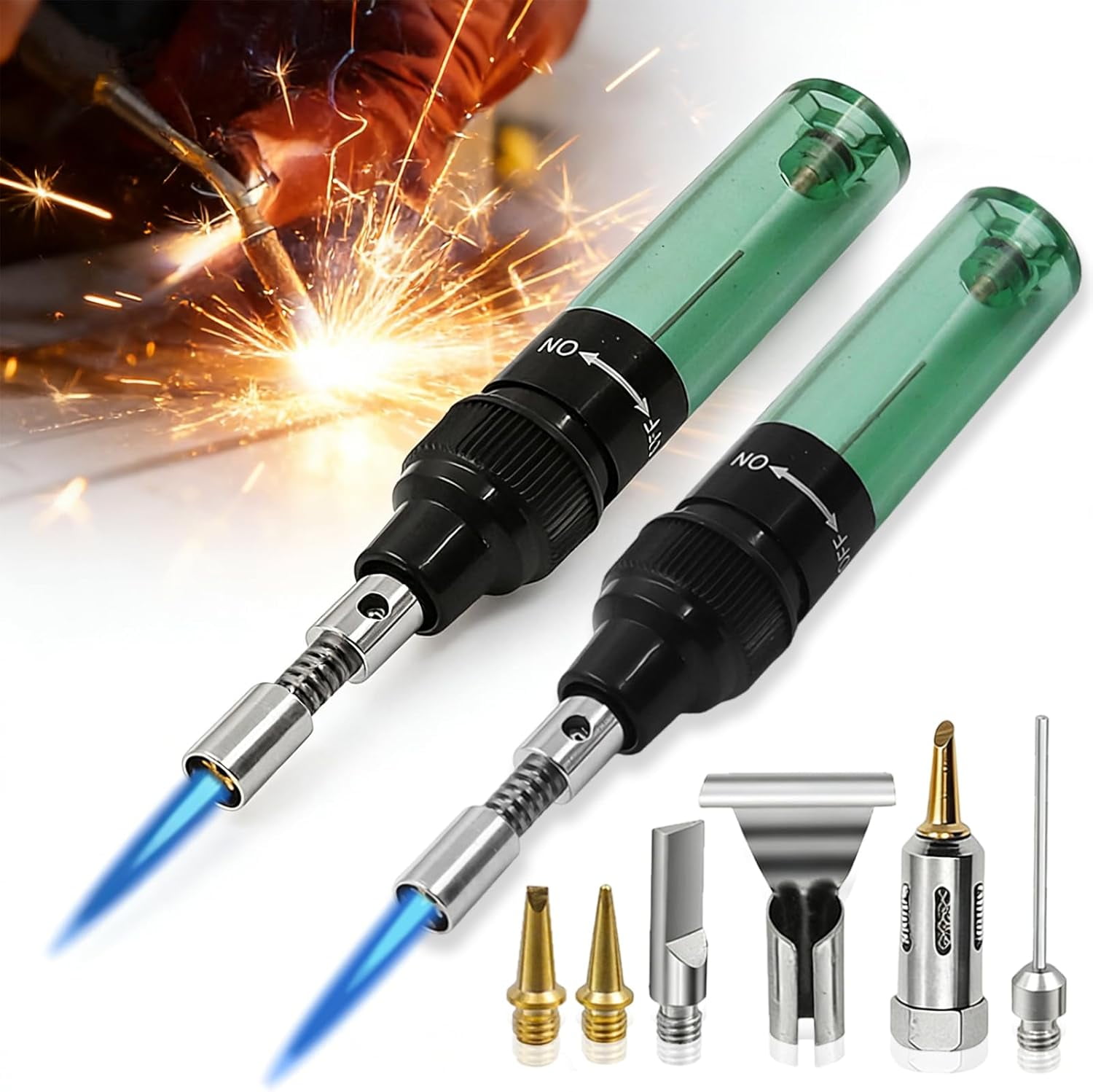4 in 1 Portable Soldering Iron Kit, Cordless Multipurpose Butane Gas Soldering Iron Kit, Mini Adjustable Temperature 210-450℃ Welding Torch Tool, for Home Electronics Repair, Automotive (2PCS)