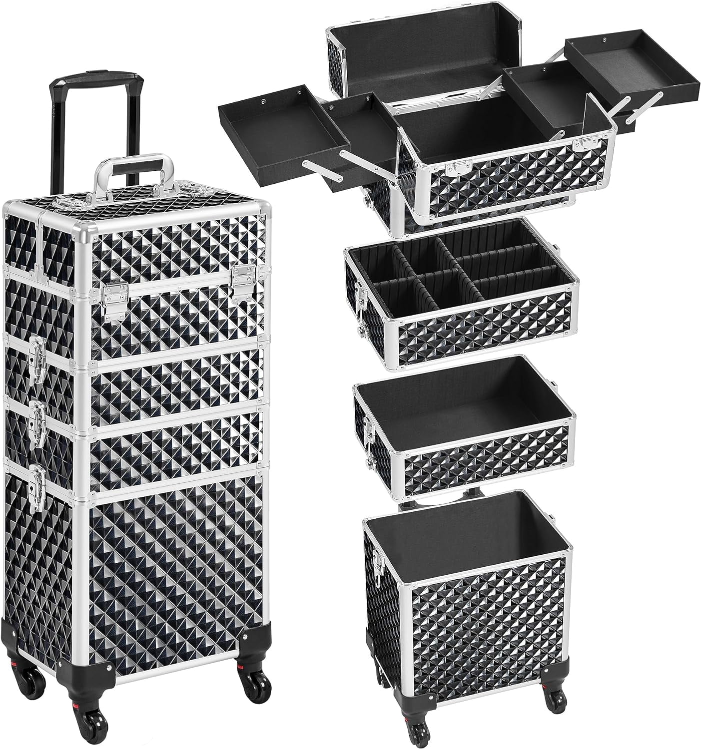 4 in 1 Professional Makeup Train Case Rolling Cosmetic Trolley Makeup