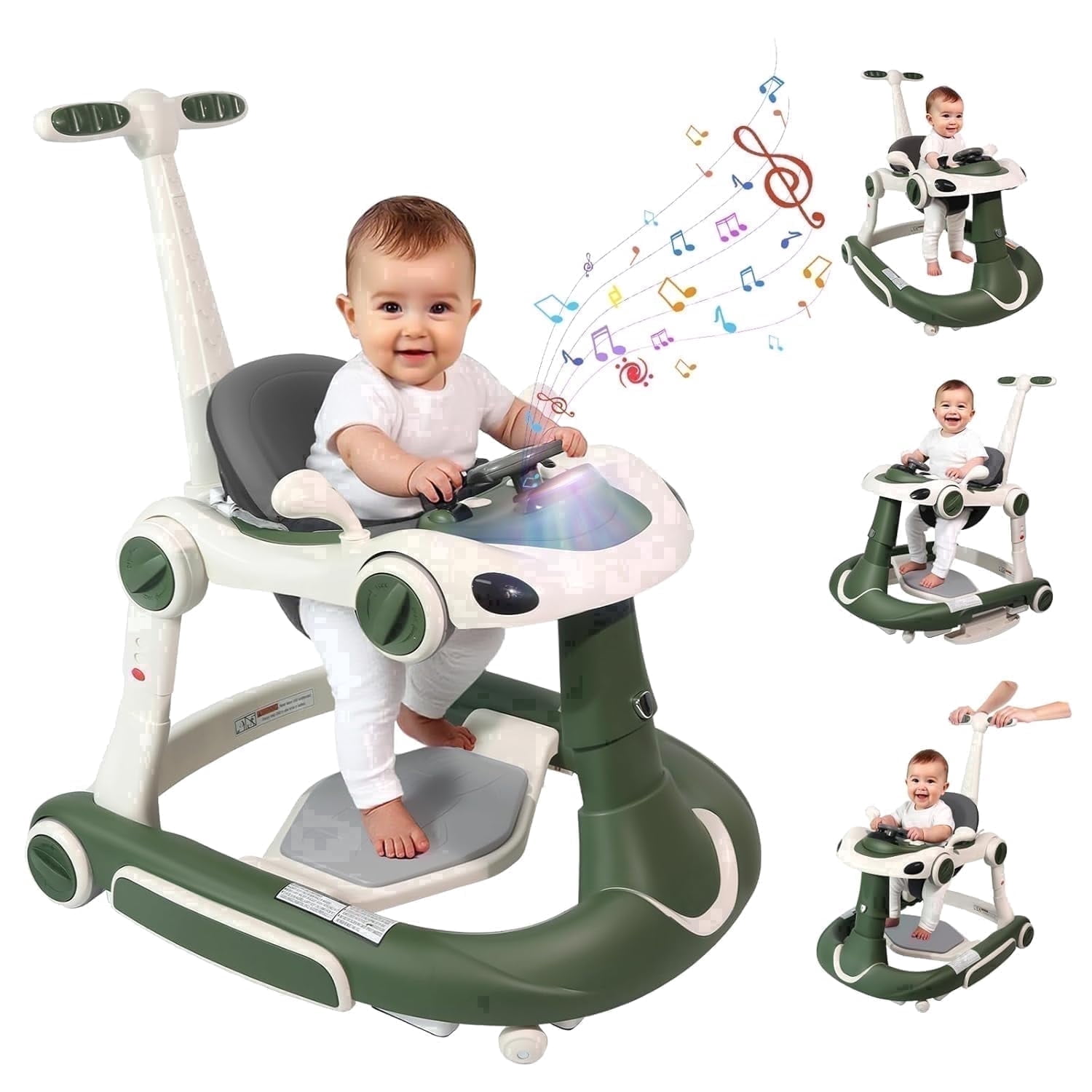 5 in 1 Baby Walker for Boys Girls,Foldable,Music,Light,Jumper,Rocking,Push,Height Adjustable Training Activity for Babies Infant 6-18 Months,Green