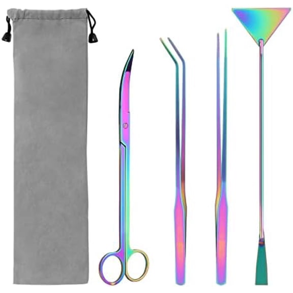 4 in 1 Quarium Aquascape Tools Kits, Anti-Rust Stainless Steel Aquatic Plant Aquascaping Tweezers, Scissors, Spatula for Aquarium Tank Cleaning Fish Tank Aquascape Tools Sets