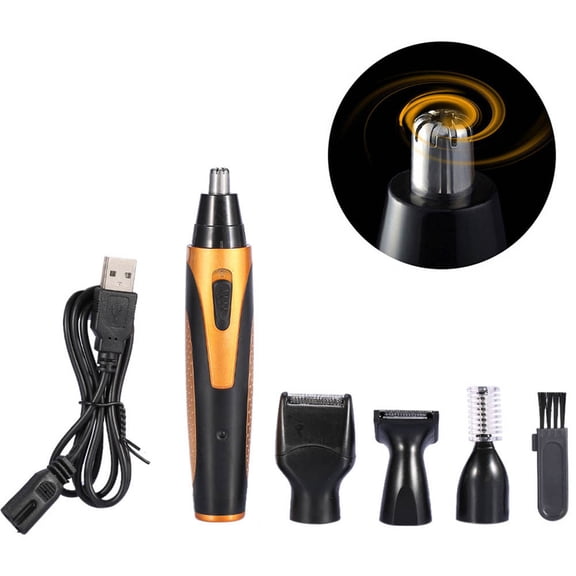 4 In 1 Rechargeable Hair Trimmer With Noise Hair Head, Beard Head, Temple Head, And Eyebrow Head For Full Grooming, 360 Degree Capture Nose, USB Charger, Quick And Clean Shaving