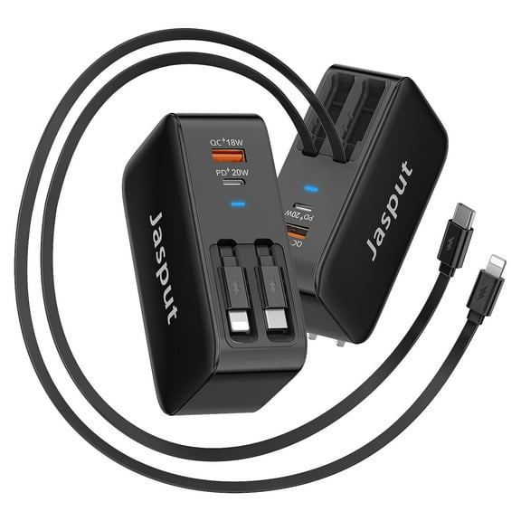 4 in 1 Retractable Wall Charger with Dual Cables,40W Retractable Phone Charger Wall Plug with Dual USB Ports,20W USB C Chargers Block Fast Charging for  LG, Galaxy S24 23, Pixel