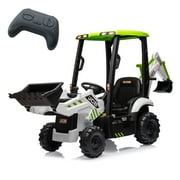 4 in 1 Ride on Excavator & Bulldozer, 12V Kids Electric Vehicle with Remote Control, Front Loader, Digger, Horn, Adjustable Seat, Excavator Ride on Car Toy, White