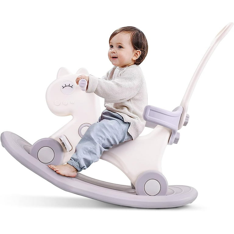 4 in 1 Rocking Horse for Toddlers 1 3 Years Old Baby Rocking Toy Fun Birthday Gift for 1 Girls Ride on Toy with Detachable Balance Board and Footrest Balance Bike with Push Handle Pink
