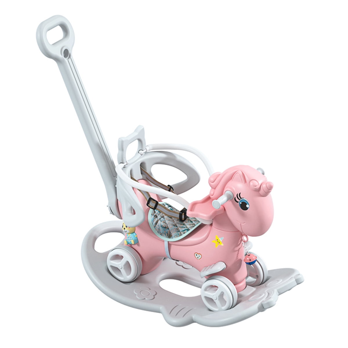 NOBRAND 4 in 1 Rocking Horse Baby Toy with Push Handle, Backrest ...