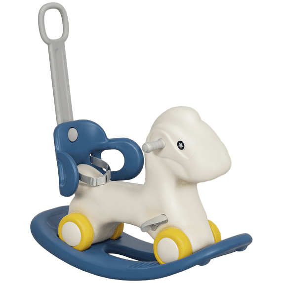 4 in 1 Rocking Horse for Toddles 2-5 Years, Baby Ride on Horse with Detachable Push Handle & Balance Board, Kids Riding Horse Birthday Gift for Boys & Girls, Blue