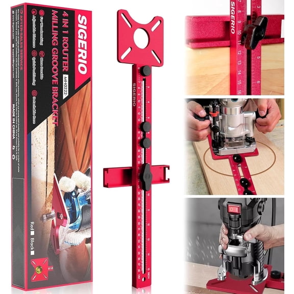 4 in 1 Router Milling Groove Bracket, Aluminum Alloy Router Circle Cutting Jig, Multifunctional RouterGuide for Cutting Circles, Adjustable RouterJig Tool for Woodworking