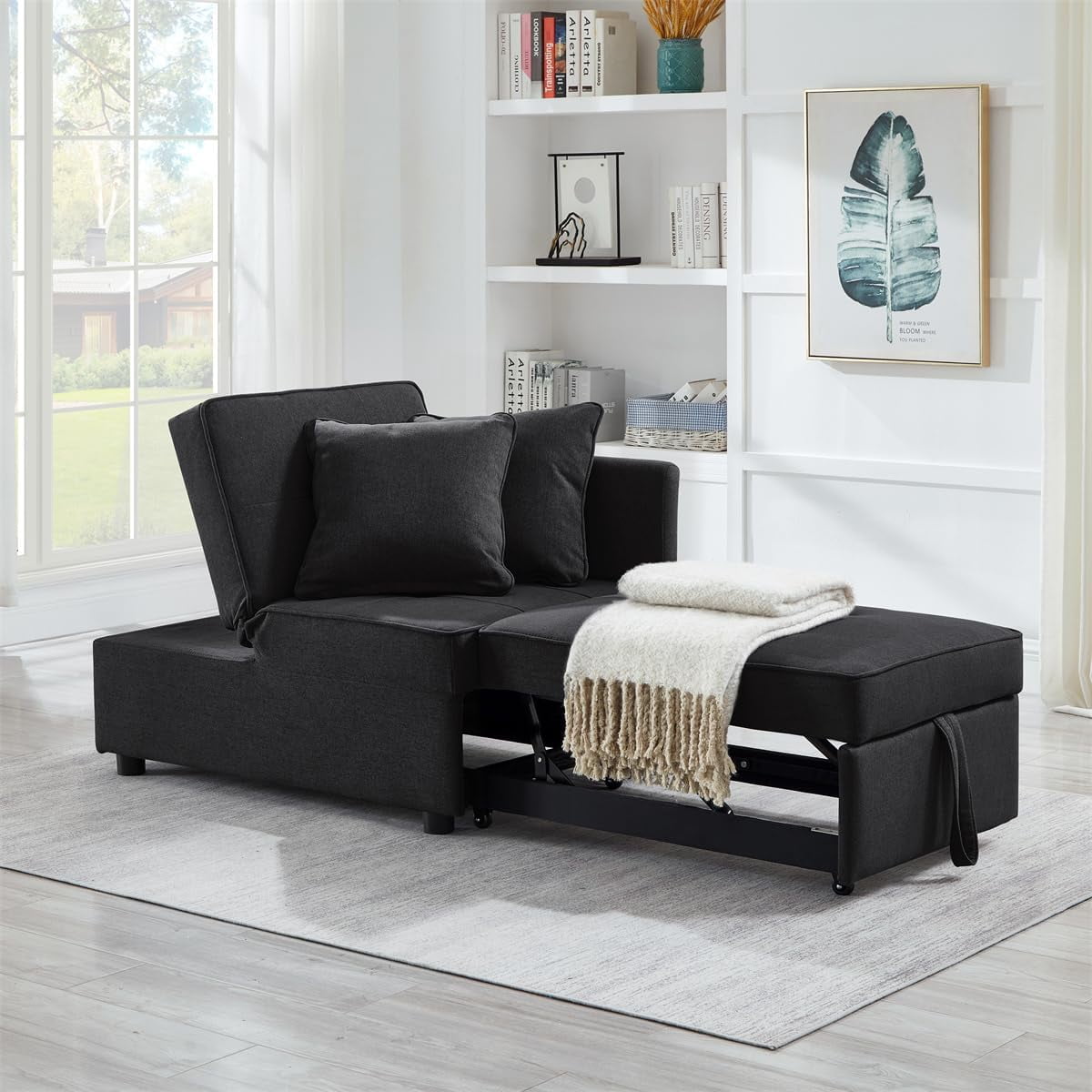4 in 1 Single Convertible Chair Bed Recliner Couch Sleeper Sofa Bed with Adjustable Backrest and Sturdy Wood Frame Modern Loveseat Sofa for Living
