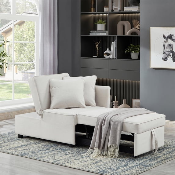 4 in 1 Single Convertible Chair Bed, Recliner Couch Sleeper Sofa Bed with Adjustable Backrest and Sturdy Wood Frame, Modern Loveseat Sofa for Living Room, Bedroom, Small Space (Beige)