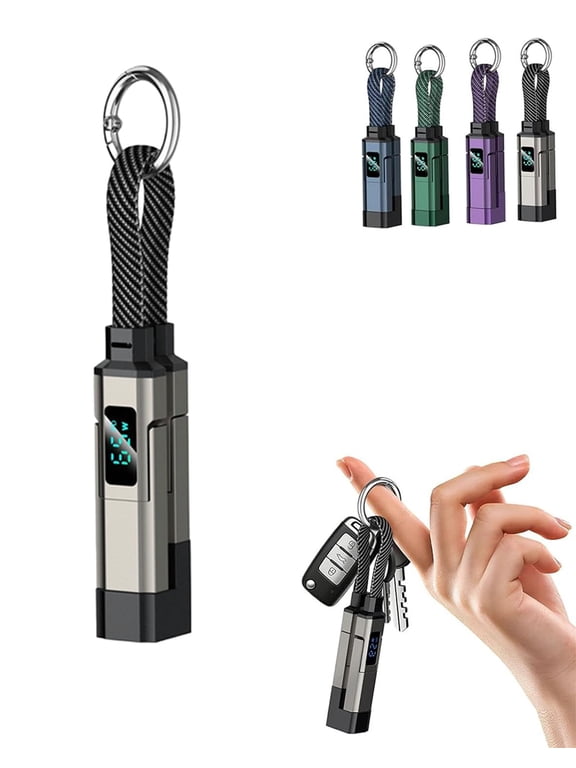 4 in 1 Smart Display Keychain Cable, 65W PD Fast Charging Multi Short USB C Cord with Digital Power LED Screen, Heavy Duty Braided Travel Charger for Cell Phones Laptops Tablets (Black)
