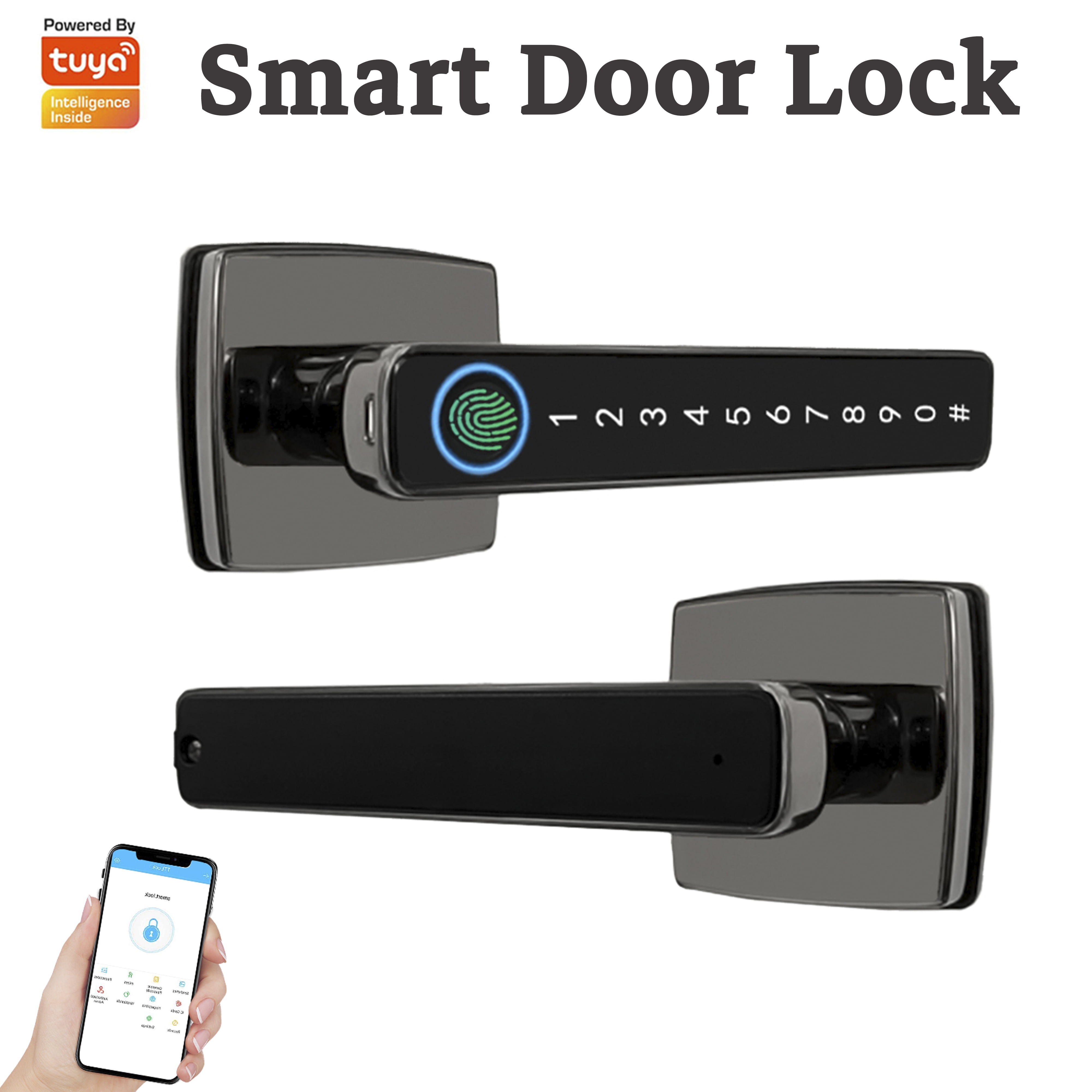 4 in 1 Smart Lock,Fingerprint Door Lock with Handle,Biometric Keyless
