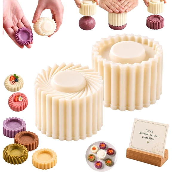 4 In 1 Stackable Pastry Mold Set, Double Ended Creative Cookie DIY Homemade Mooncake Mold Round Hand-Press for DIY Cookie, Nonstick ABS Baking Tool for Desserts, Cookies, Mousse (2pcs)