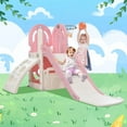 thumbnail image 1 of 4 in 1 Toddler Slide with Climber, Kids Playground Climber Slide Playset with Basketball Hoop, Climb Stairs and Toy Storage Space, Freestanding Kids Slide for Indoor Outdoor Backyard, Pink, 1 of 10